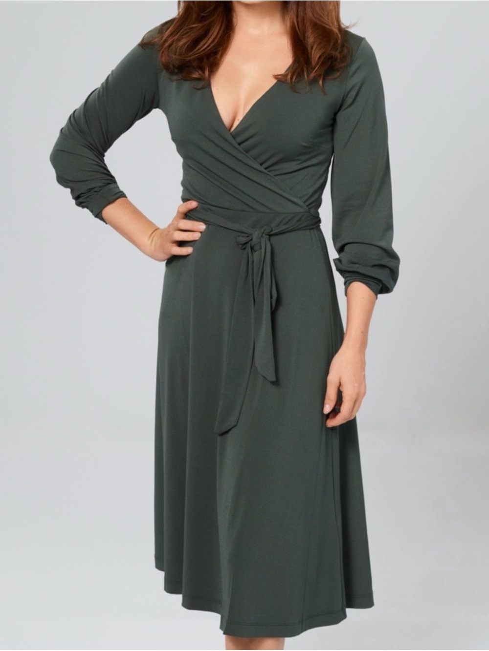 H&M Olive Green Faux Wrap Midi Dress